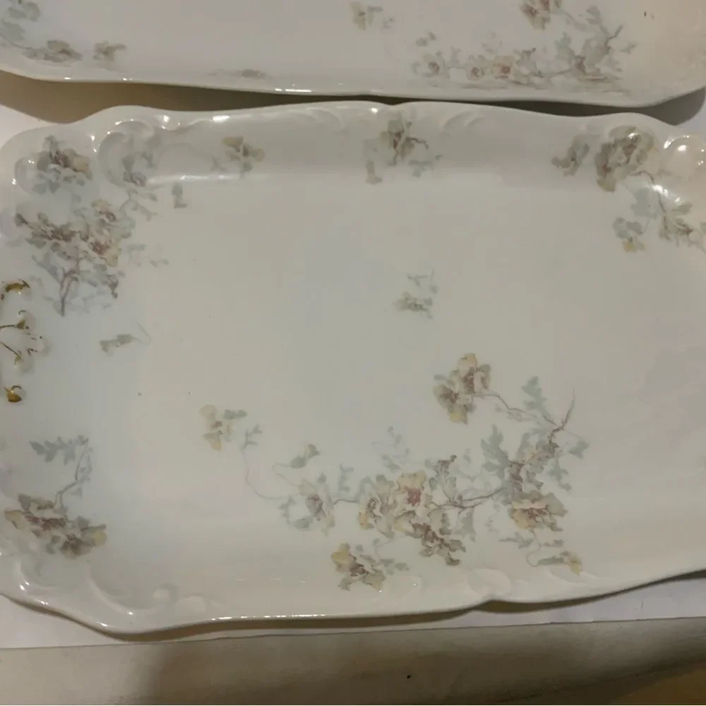 2 Vintage  Limoges J. Pouyat  France Hand Painted Oval Floral Gold Gilt Antique